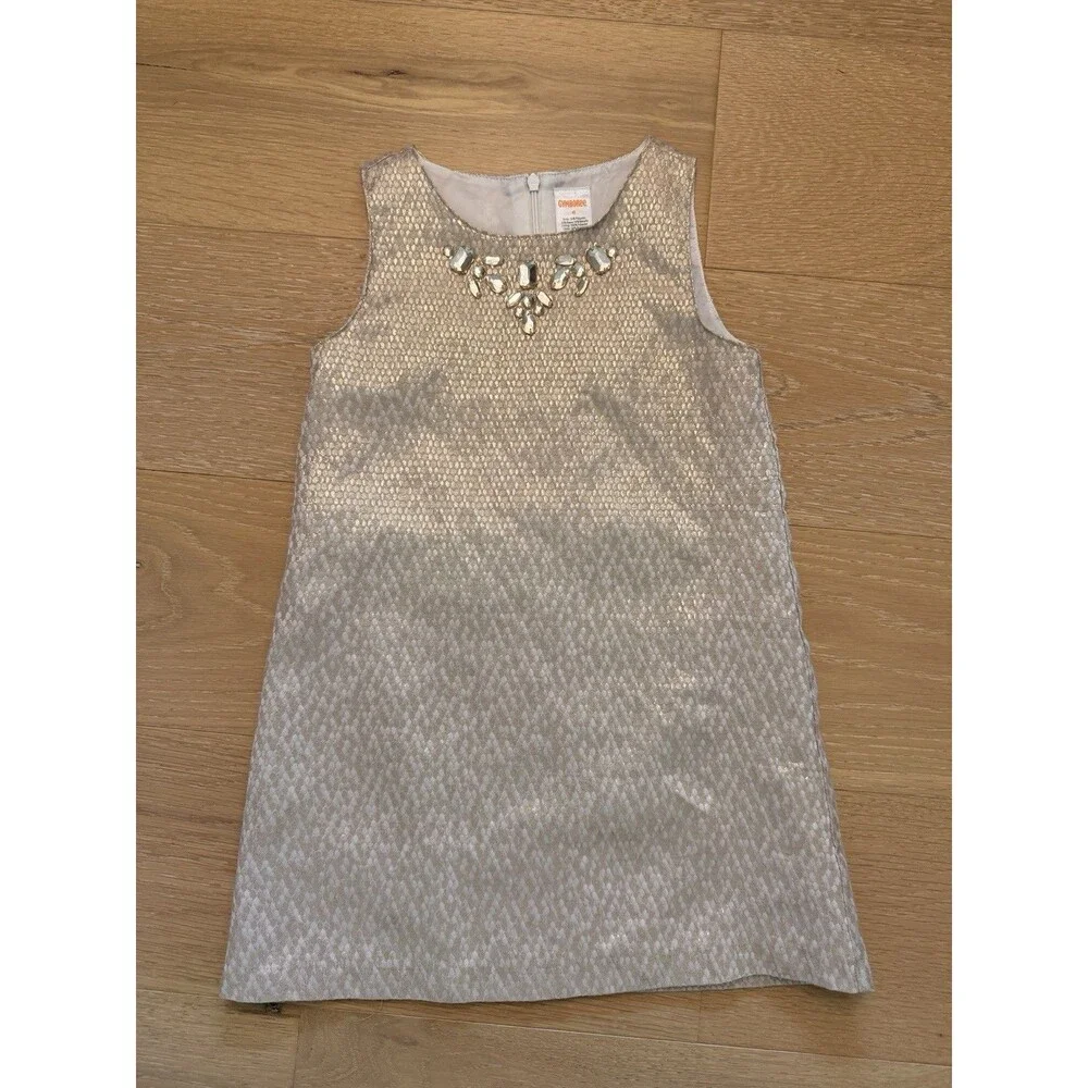 Gymboree Holiday Party Gems Gold Shimmer Shift Dress Girls Size 6